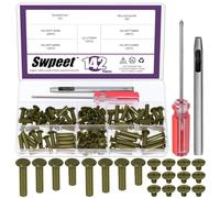 Swpeet Juego de 70 remaches de cuero de bronce de 4 tamaños M5 x 15 mm/18 mm/20 mm/25 mm, tornillos de encuadernación Chicago con kit surtido de herramientas de instalación, remaches de tornillo M5