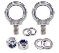 Swpeet - Juego de 8 pernos de acero inoxidable 304 M12 macho con rosca para levantamiento de ojos, incluye 2 pernos de ojo M5 con 2 tuercas de bloqueo, 2 arandelas de bloqueo y 2 arandelas planas