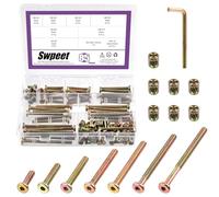 Swpeet Juego de 85 tornillos de zinc de colores M6 de 20/30/40/50/60/70/80 mm, cabeza hexagonal para cuna de bebé y tuercas de barril con 1 llave Allen, perfecto para muebles, cunas, tornillos de cuna