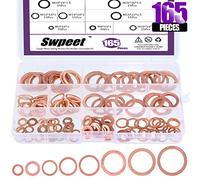 Swpeet - Juego de arandelas de sellado métricas de cobre de 165 unidades, 8 tamaños, incluye M6, M8, M10, M12, M14, M16, M18 y M20, perfecto para conexiones eléctricas