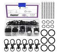 Swpeet Juego de fabricación de llaveros negros de 125 piezas, 25 unidades, gancho giratorio para llavero, 25 P, cadenas extensoras de 25 P, anillos abiertos de 50 P, cierres de langosta giratoria