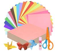 Swpeet Juego de papel de origami de 20 colores con barra de pegamento y tijeras, papel plegable cuadrado de doble cara de color para manualidades, proyectos de manualidades, niños, adultos, 6 x 6