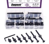 Swpeet Juego de tornillos para cuna, 120 unidades, color negro, M6 × 20/30/40/50/60/70/80 mm, cabeza hexagonal, perno de cuna y tuercas de barril con 1 llave Allen, cunas, tornillos de cuna.