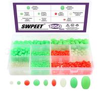 Swpeet Juego surtido de 1050 cuentas de pesca luminosas de plástico ovaladas, señuelos de aparejo suaves, cebos, herramientas de aparejo, juego de flotadores para aparejos