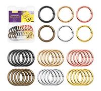 Swpeet Juego surtido de 24 anillos de resorte redondos de 25 mm a 1 pulgada, llavero de resorte de aleación, hebilla de gatillo de hebilla redonda, llaveros de bricolaje, bolso