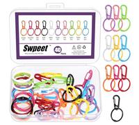 Swpeet Juego Surtido de 40 Mini mosquetones de 10 Colores y Anillos de Metal para Carpeta, pequeños llaveros de Gancho de Resorte, Anillos de Hojas Sueltas, Anillo de Tarjetas de índice, Clips