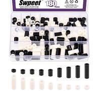 Swpeet Kit assortment of nylon round spacer nuts, 180 units, ID di sostegno in plastica del nylon ABS 6.2mm OD 11mm, lunghezza 3/5/6/8/10/12/18/20/25mm per viti M6