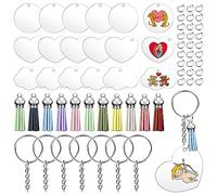 Swpeet - Kit de 135 llaveros acrílicos plateados, incluye 35 anillos de llavero, 35 borlas de llavero, 35 anillos de salto, 30 piezas de acrílico transparente