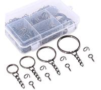 Swpeet Kit de 300 llaveros con cadena, 100 llaveros con cadena y 100 anillos de salto con pasadores de ojo de tornillo a granel para hacer accesorios de joyería, 3/5 pulgadas, 4/5 pulgadas, 1 pulgada,