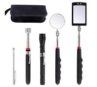 Swpeet Kit de 5 herramientas magnéticas telescópicas con funda de transporte, espejo de inspección ajustable giratorio de 360 grados, barra de recogida de 15 libras y 1 libra y linterna LED flexible