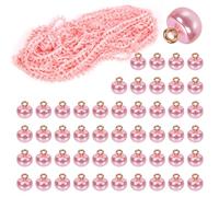 Swpeet Kit de 50 botones de perlas de media cúpula con ribete trenzado rosa de 20 yardas con lazo elástico para manualidades de disfraces