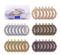 Swpeet Kit de 60 bandejas colgantes, incluye 30 bandejas colgantes de 5 colores, biseles ovalados con 30 azulejos de cúpula de vidrio para manualidades y fabricación de joyas, S, Vidrio