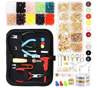 Swpeet Kit de fabricación de joyas, 1253 piezas con alicates de 3 colores, alambres, accesorios y cuentas de 10 colores, no plegable, adulto, moderno, femenino, para todas las estaciones
