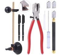 Swpeet Kit de herramientas de corte de vidrio, alicates de cristal de mandíbula curva con puntas de goma, cortador de vidrio de punta de carburo de alimentación de aceite, cortador de vidrio circular