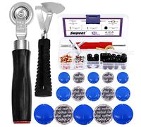 Swpeet Kit de herramientas de rodillo de parche de neumáticos, herramienta de extracción de núcleo de válvula de rueda de compactación con tapas de válvula de neumáticos, parches de reparación de