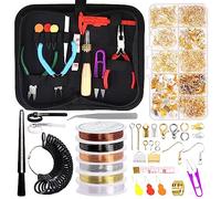 Swpeet Kit de suministros para hacer joyas de 949 piezas con herramientas, 3 tipos de alicates, alambres de 6 colores y 20 estilos de accesorios, herramientas de medición de tamaño de anillo, punzón