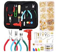Swpeet Kit de suministros para hacer joyas de 950 piezas con herramientas, 3 tipos de alicates, cables de colores y 20 estilos de accesorios, abridor de anillos de salto, calibrador de plástico