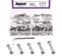 Swpeet Kit de tuercas de barril con llave Allen, 120 unidades, M6 x 16 mm, 20 mm, 25 mm, 30 mm, 35 mm, niquelado, para muebles, cinturón de cuenta, pernos de encuadernación de cuero