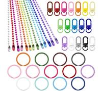 Swpeet Kit surtido de 160 anillos de cadena de bolas de colores mixtos y cierres de garra de langosta, cadena de etiqueta de perro, mosquetón redondo y cordones giratorios, broche de gatillo para