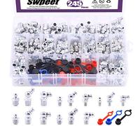 Swpeet Kit surtido de 246 boquillas de grasa SAE y métricas, accesorios de grasa hidráulicos estándar con tapa de ajuste de grasa de plástico, 1/4 pulgadas, 1/8 pulgadas M6 M8 M10 recto, 90 grados, 45