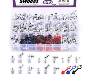 Swpeet Kit surtido de 246 boquillas de grasa SAE y métricas, accesorios de grasa hidráulicos estándar con tapa de ajuste de grasa de plástico, 1/4 pulgadas, 1/8 pulgadas M6 M8 M10 recto, 90 grados, 45