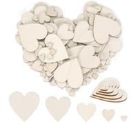 Swpeet Kit surtido de 300 piezas de 5 tamaños de madera sin terminar, rodajas de corazón de madera en blanco, adornos de corazón de madera, adornos de madera en forma de corazón para manualidades,