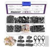 Swpeet Kit surtido de 430 pulseras de cinta negra pistola, marcapáginas, extremos de crimpado, cierres de langosta con anillos de salto y extensores de cadena para hacer marcapáginas, pulseras,