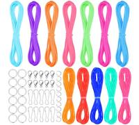 Swpeet Kit surtido de 52 cuerdas de cordón, incluye cordón de plástico, llaveros, ganchos de clip a presión, cierres de langosta y anillos abiertos, kit de cuerda para pulseras, joyería, manualidades