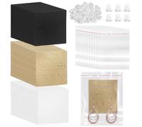 Swpeet Kit surtido de 550 tarjetas colgantes para pendientes, incluye 150 tarjetas cuadradas de papel en blanco de 2 x 2 pulgadas, 6 agujeros en 3 estilos, 200 cierres de silicona para aretes y 200