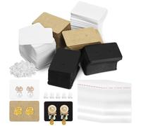 Swpeet Kit surtido de 800 tarjetas colgantes de aretes que incluye 300 piezas de 3 estilos de soporte para aretes de 1 x 1.4 pulgadas con 2 agujeros, 200 bloqueos de orejas de silicona y 300 bolsas