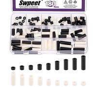 Swpeet Kit surtido de tuercas de tornillo espaciador redondo de nailon negro y blanco, 180 unidades, nailon ABS de plástico ID 3,2 mm OD 7 mm, longitud 3 mm 5 mm 6 mm 8 mm 10 mm 12 mm 18 mm 20 mm 25