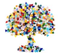 Swpeet,Mosaico triangular de 1 libra de azulejos de mosaico de colores mixtos con recipiente organizador, perfecto para la decoración del hogar, suministros de manualidades