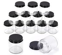 Swpeet Paquete de 12 tarros de vidrio transparente de 4 onzas de 120 ml con tapa negra, kit surtido de recipientes redondos, tarros de vidrio cosméticos con tapas, de viaje, recipientes para crema