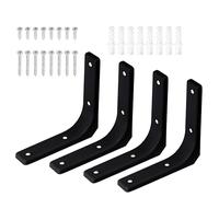 Swpeet Paquete de 4 soportes de pared de hierro de 4 pulgadas de largo x 4 pulgadas de alto, soporte de estante resistente, soporte de estante flotante, kit de soporte de acero decorativo en L que