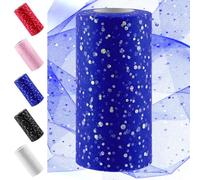 Swpeet Rollo de tela de tul con purpurina azul real, bobina de tela de tul brillante, bobina de tul brillante, bobina de poliéster para manualidades, decoración de boda, accesorios de artesanía de