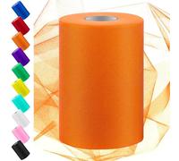 Swpeet Rollo de tela de tul naranja de 6 pulgadas por 100 yardas, cinta de tul de bobina de tela, bobina de malla de poliéster ideal para manualidades hechas a mano fiesta de cumpleaños decoraciones