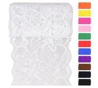 Swpeet Tela de Encaje Blanco Elástico Extensible de 4.57 Metros por 8 cm de Ancho, Cinta de Encaje de Adorno, Cinta Elástica de Costura para Prendas, Diademas, Elaboración de Ramos de Boda y