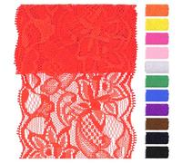 Swpeet Tela de encaje roja elástica de 5 yardas por 3,15 pulgadas de ancho, cinta de encaje de adorno, cinta elástica de costura para prendas, diademas, confección de ramos de boda, manualidades DIY
