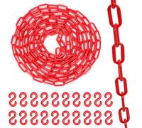 Swpeet Valla de Eslabones de Cadena, Barrera de Cadena de Plástico para Control de Multitudes, Tráfico, Línea de Espera (Rojo) 21Pcs 5M x 6mm Eslabones de Cadena de Plástico con Ganchos en S, Barrera