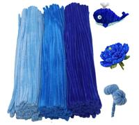 Swpohrat Juego de 300 limpiadores de tuberías de tonos azules, 3 colores surtidos, limpiadores de tubos de felpilla gruesa y mullida para manualidades, proyectos de flores, decoraciones navideñas