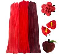 Swpohrat Juego de 300 piezas de limpiadores de tuberías de tonos rojos, 3 colores surtidos, limpiadores de tubos de felpilla gruesa y mullida para manualidades, proyectos de flores, decoraciones