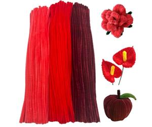 Swpohrat Juego de 300 piezas de limpiadores de tuberías de tonos rojos, 3 colores surtidos, limpiadores de tubos de felpilla gruesa y mullida para manualidades, proyectos de flores, decoraciones