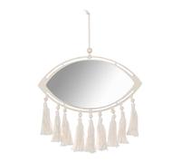 Swtgaah Espejo de pared Boho, 25 x 30 cm, forma de ojo con borlas de algodón, espejo decorativo colgante para salón y baño, beige (estilo 2)