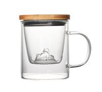 Swtgaah Taza de té transparente de cristal para separación de agua y té, 500/350 ml, taza de té de vidrio borosilicato, juego de 3 unidades, vasos vista montaña (350 ml, taza Guanshan)