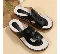 SWTKO Chanclas de Cuña con Suela Blanda para Mujer Zapatos Ortopédicos para Caminar Sandalias Cómodas y Transpirables con Soporte para Arco Zapatos Casuales de Playa,Negro,US7/EU38