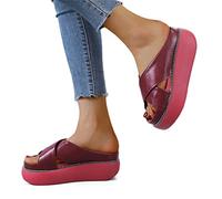 SWTKO Chanclas Zuecos Mules Plataforma Zapatillas Punta Abierta Verano Sandalias de Cuña para Mujer Zapatos Casuales Cómodos Antideslizantes para La Playa Al Aire Libre,Rojo,US7/EU38