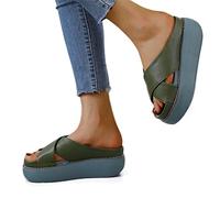 SWTKO Chanclas Zuecos Mules Plataforma Zapatillas Punta Abierta Verano Sandalias de Cuña para Mujer Zapatos Casuales Cómodos Antideslizantes para La Playa Al Aire Libre,Verde,US8/EU39