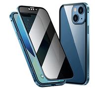 SWTKO Funda Antiespía para iPhone 14 Pro MAX Cubierta de Vidrio Templado de Privacidad Protector de Anti-Pío Parachoques de Metal de Adsorción Magnética Anti Peep,Azul,For 14 Pro MAX