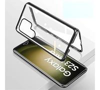 SWTKO Funda Transparente Anti-Espía para Samsung Galaxy S23 Ultra Parachoques de Metal de Adsorción Magnética Cubierta de Protección de Vidrio Templado Frontal y Posterior,Negro,For Samsung S23Ultra
