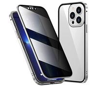 SWTKO Funda Transparente Antiespía para iPhone 14 Pro MAX Cubierta de Parachoques de Metal de Adsorción Magnética Carcasa Anti-Pío de Vidrio Templado,Plata,For 14 Pro